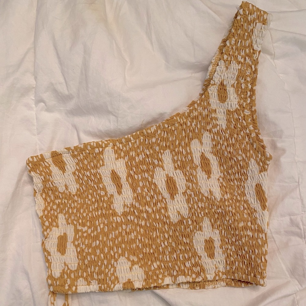 mustard floral ruched crop top